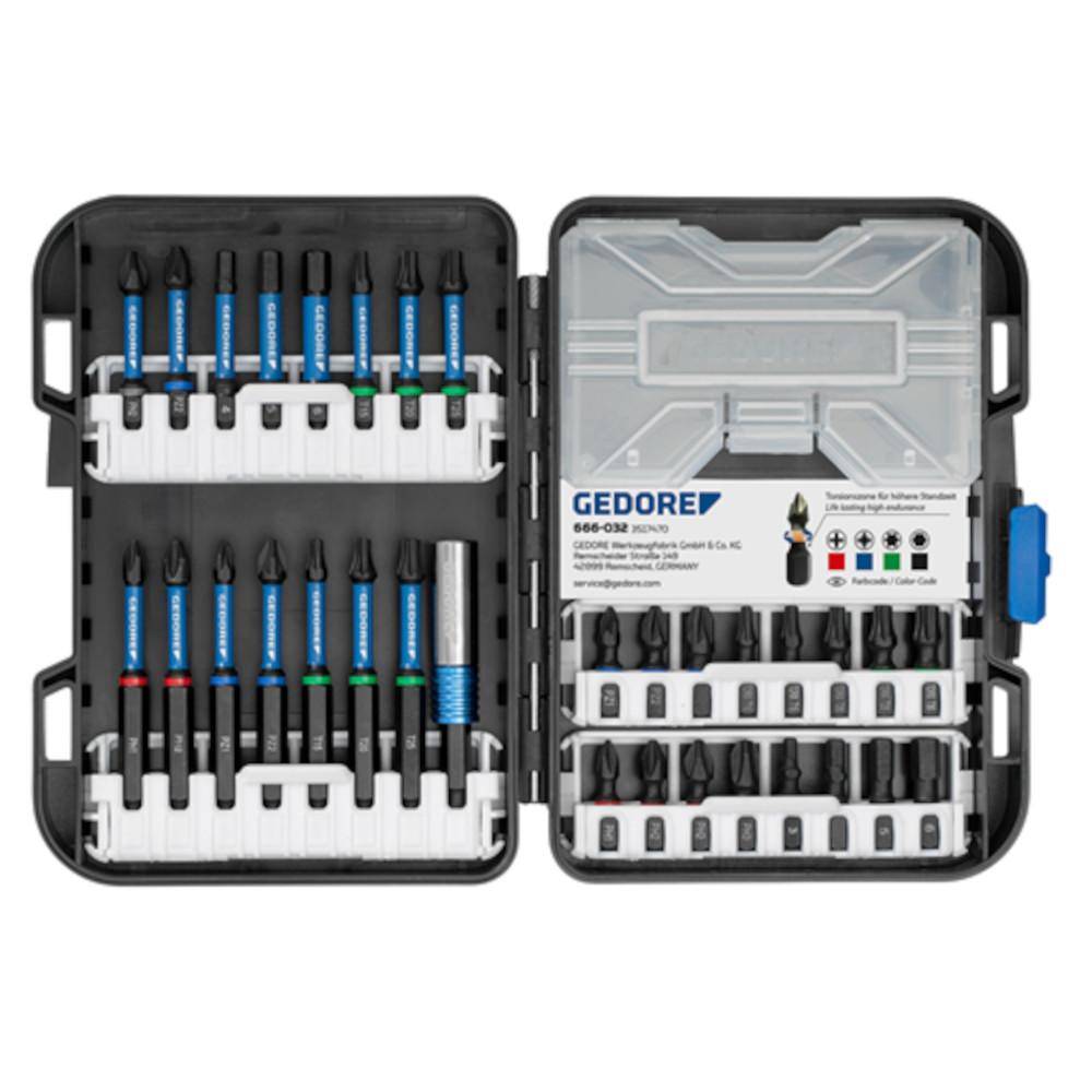 Gedore Torsions-Bit-Set - in den Profilen PH, PZ, TX, IN - 32-teilig