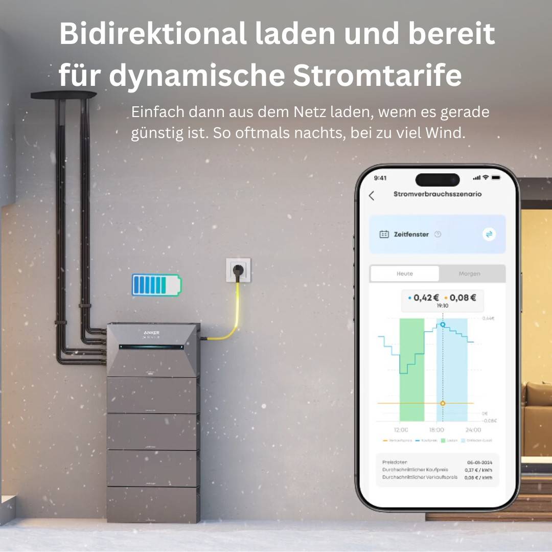 MyVoltaics® Balkonkraftwerk mit Anker Solarbank 3 Speicher & Zusatzakku 5,4 kWh, 2000 Watt bifazial, Halterung für Stabmattenzaun 90°