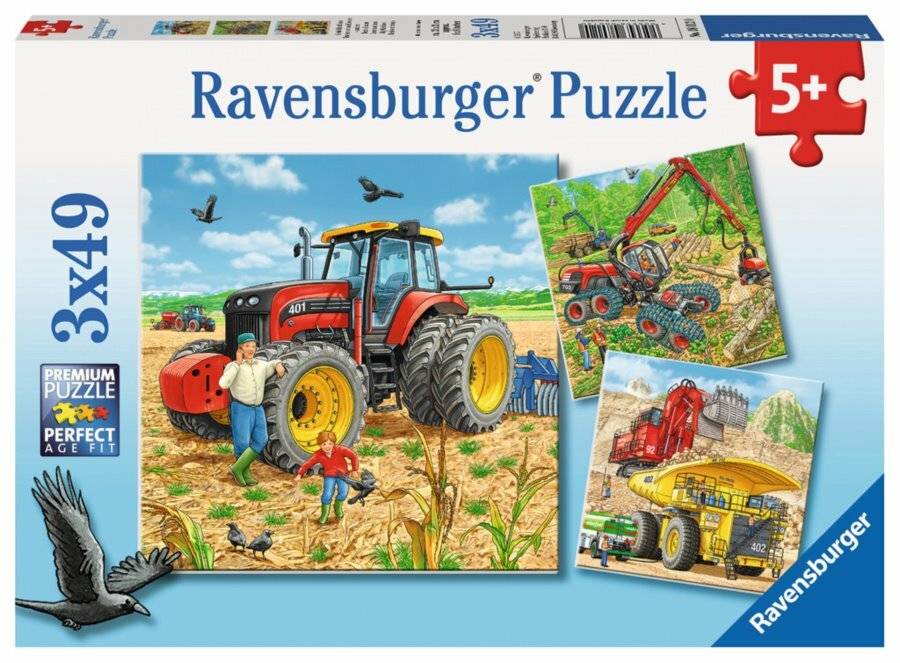 Puzzle 3x49 Teile Große Maschinen ab 5 Jahre 3 Puzzles inklusive Mini-Postern als Vorlagen