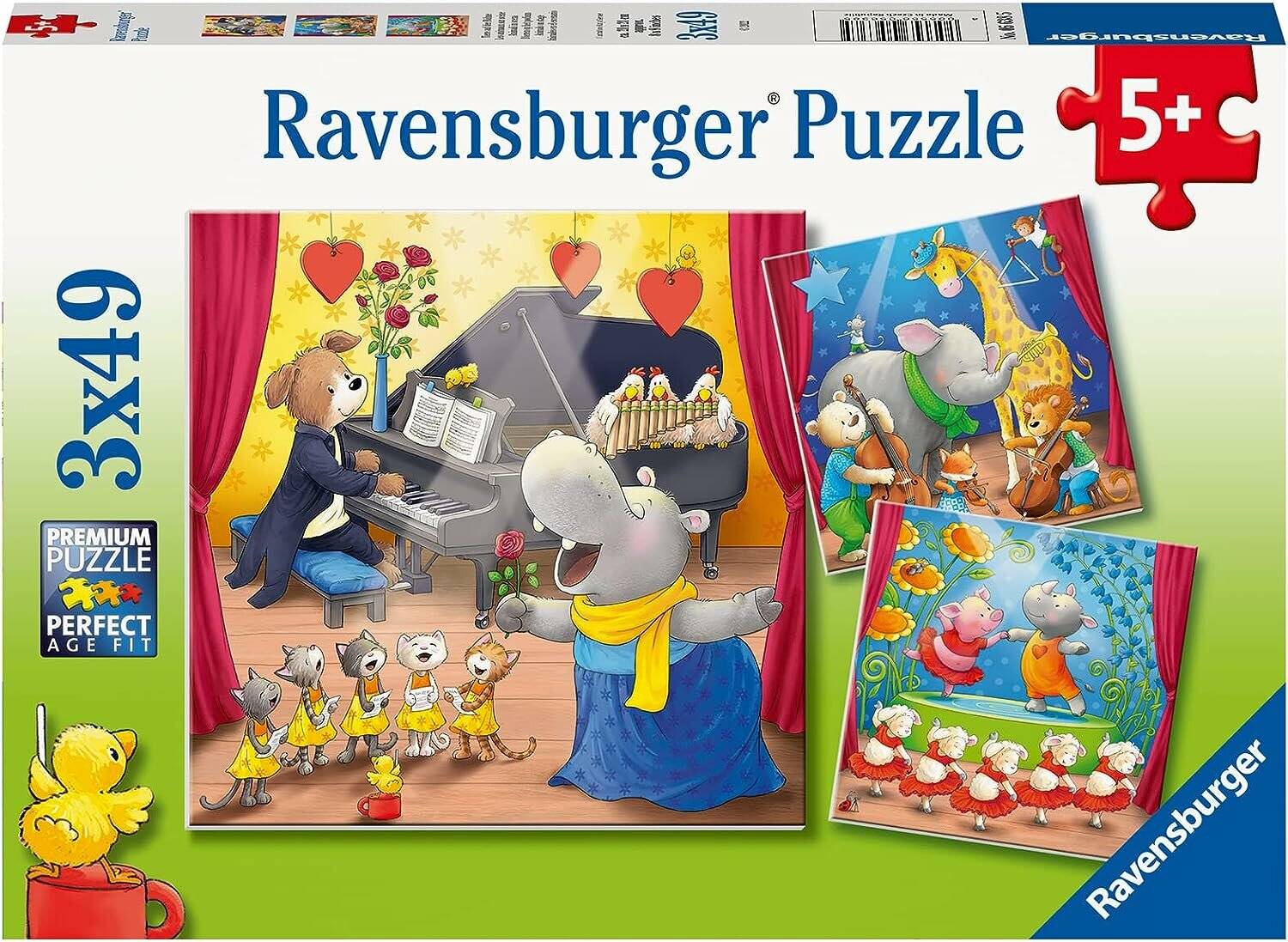 RAVENSBURGER Puzzle Tiere auf der Bühne 3x49 Teile