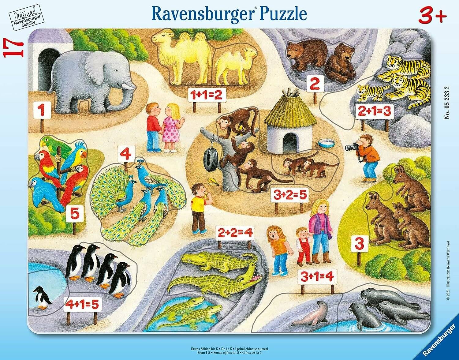 Kinderpuzzle Erstes Zählen bis 5 (17 Teile, Rahmenpuzzle)