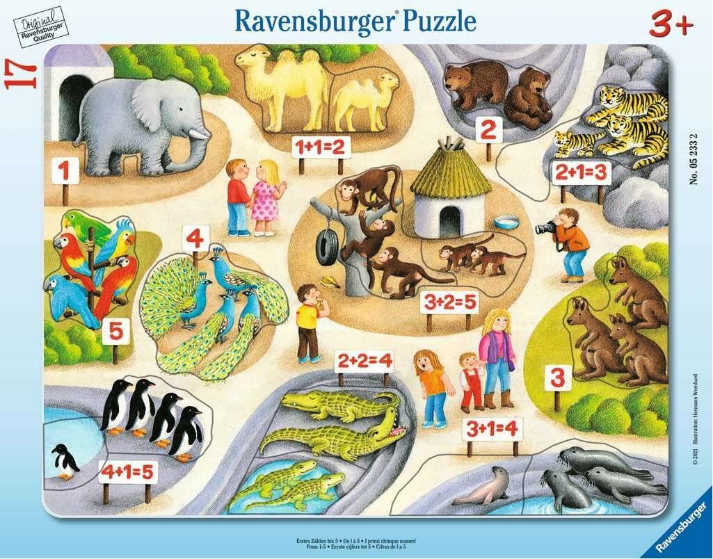 Kinderpuzzle Erstes Zählen bis 5 (17 Teile, Rahmenpuzzle)