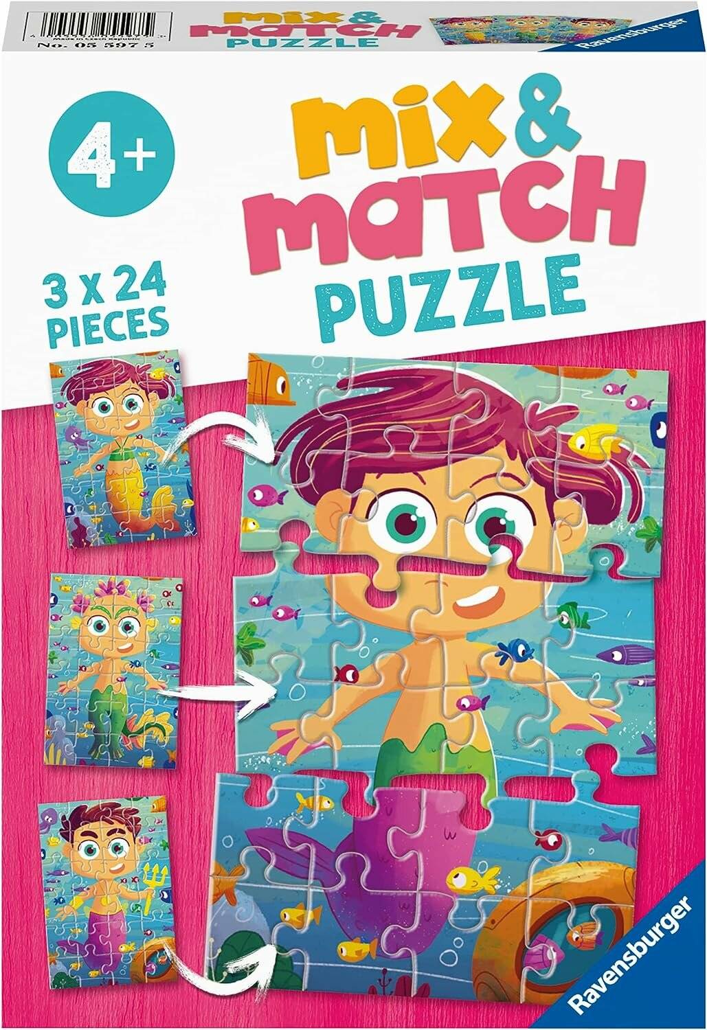 RAVENSBURGER Puzzle Mix&Match: Meerjungfrauen und Seeungeheuer 3x24 Teile