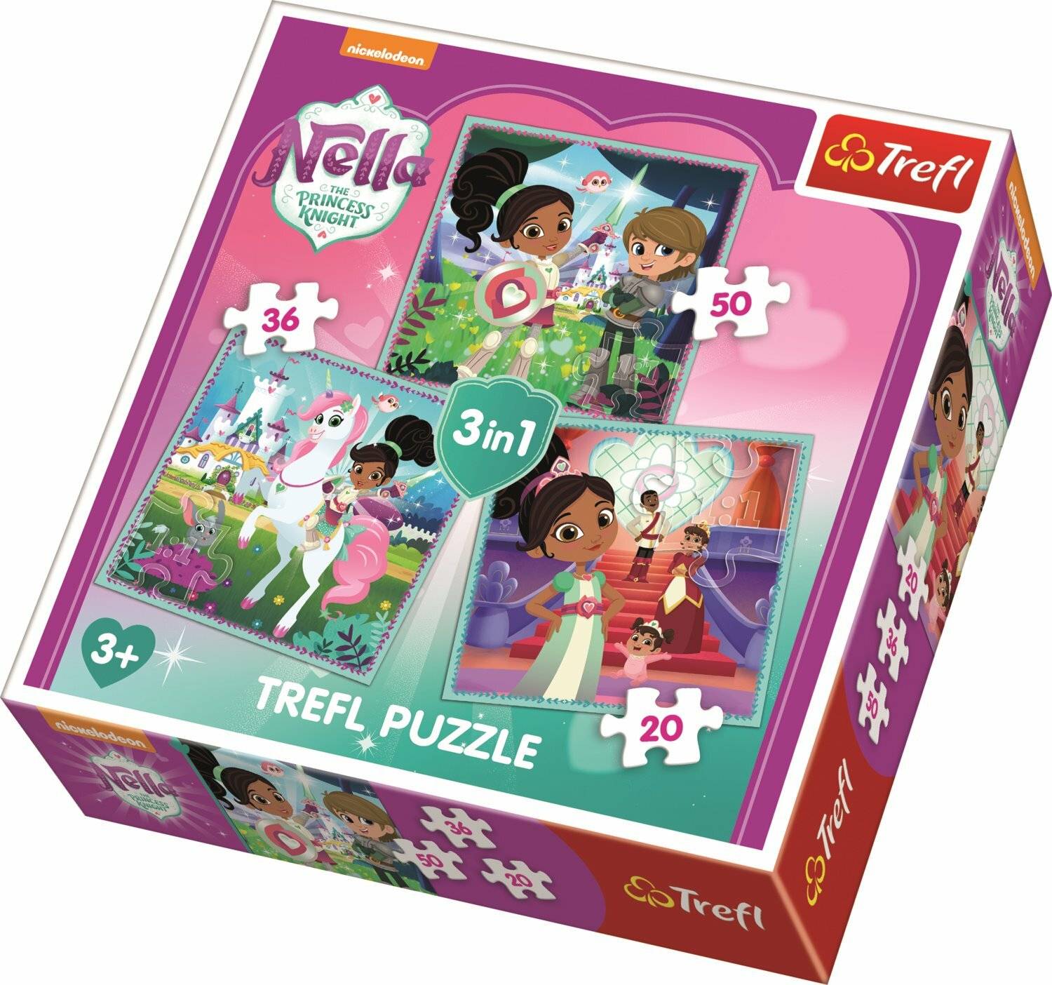 TREFL Puzzle Nella, Prinzessin der Ritter und ihre Welt 3in1 (20,36,50 Teile)