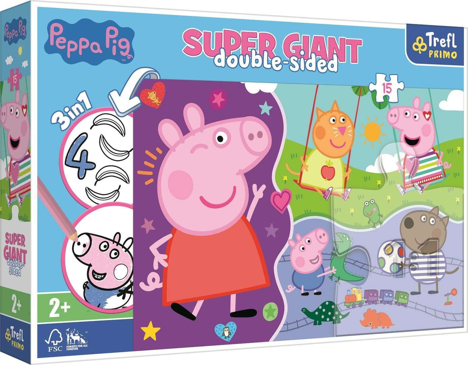 TREFL Doppelseitiges Puzzle Peppa Pig SUPER GIANT 15 Teile