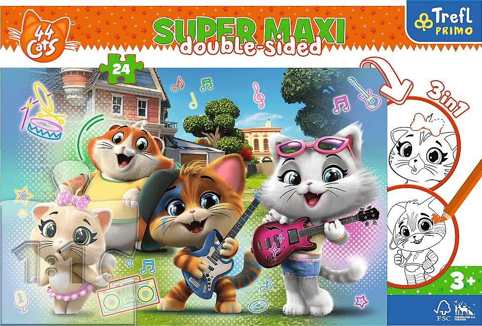 TREFL Doppelseitiges Puzzle 44 Katzen SUPER MAXI 24 Teile
