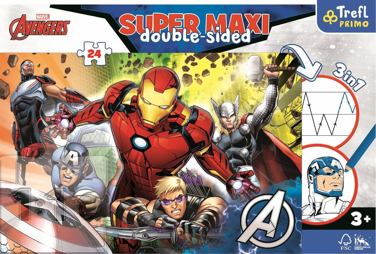 TREFL Doppelseitiges Puzzle Avengers SUPER MAXI 24 Teile