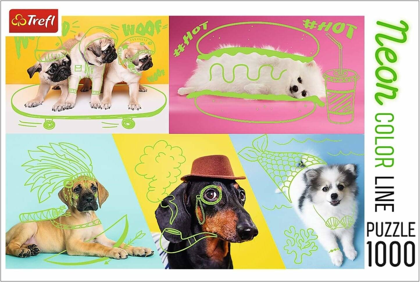 TREFL Puzzle Neon Color Line Dog Relax 1000 Teile