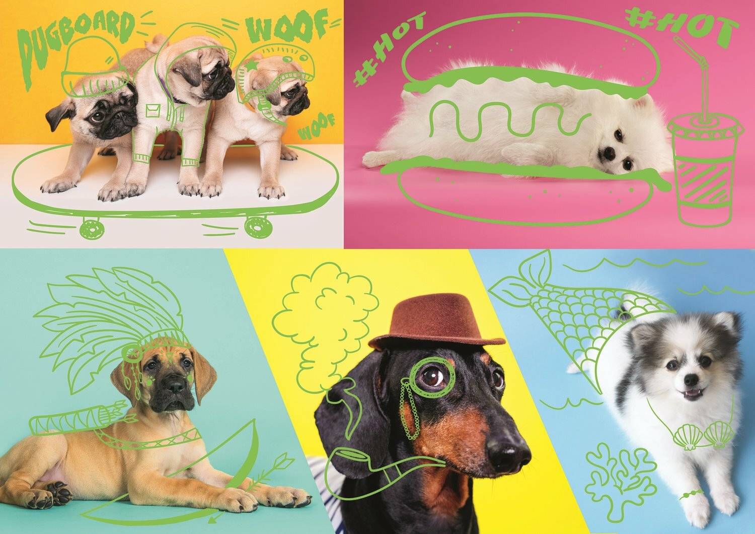 TREFL Puzzle Neon Color Line Dog Relax 1000 Teile