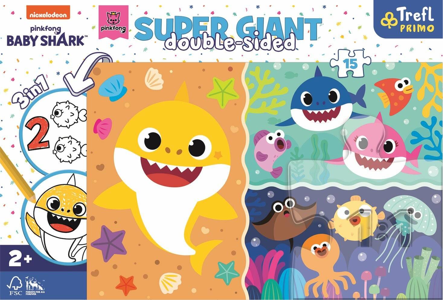 TREFL Doppelseitiges Puzzle Baby Hai SUPER GIANT 15 Teile