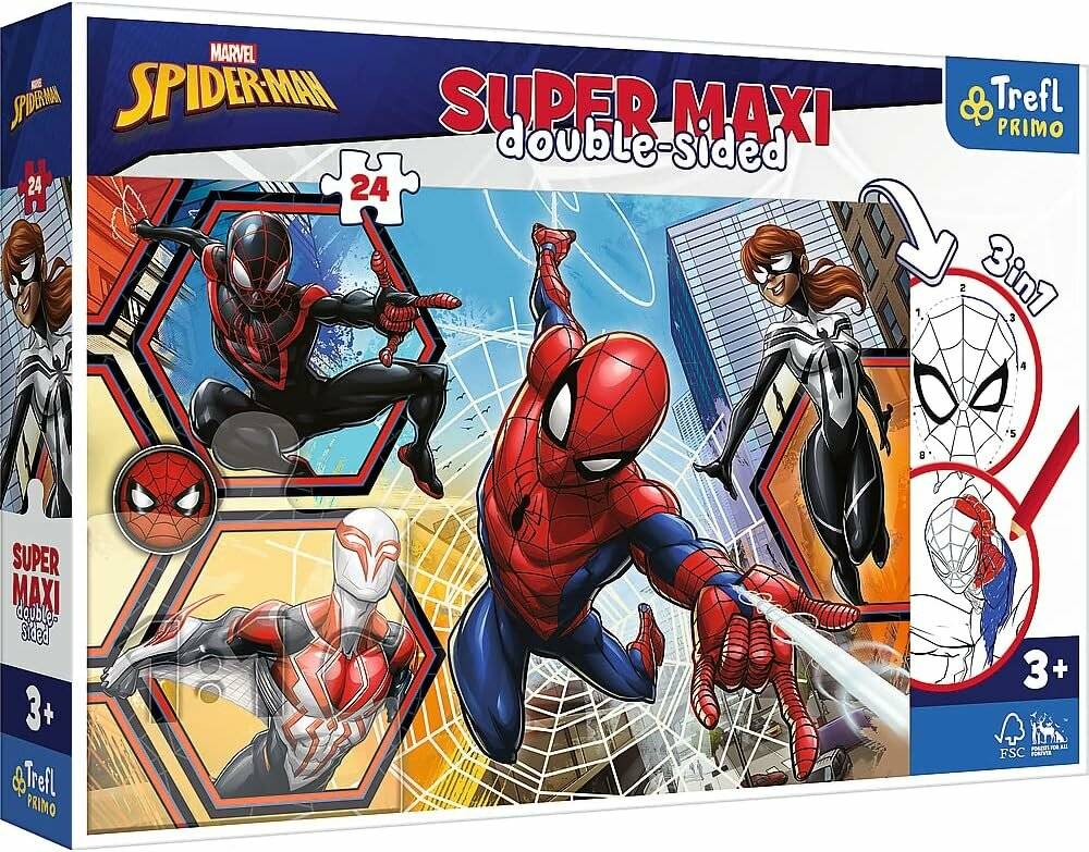 TREFL Doppelseitiges Puzzle Spiderman geht in Aktion SUPER MAXI 24 Teile