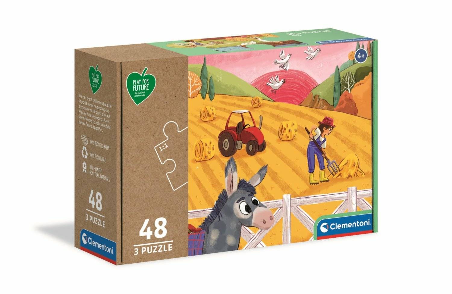 CLEMENTONI Play For Future Puzzle Tiere auf dem Bauernhof 3x48 Teile