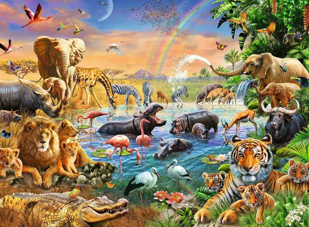 RAVENSBURGER Puzzle Tiere an der Tränke XXL 100 Teile