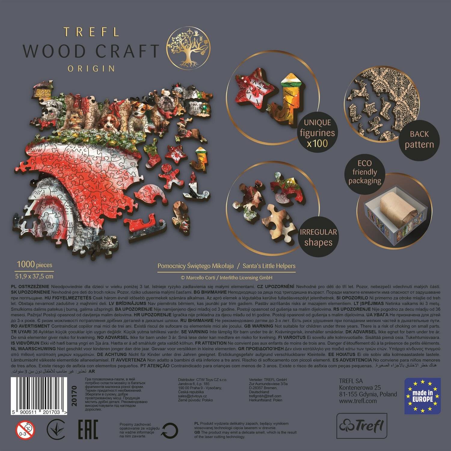 TREFL Wood Craft Origin Puzzle Santa's Little Helpers 1000 Teile