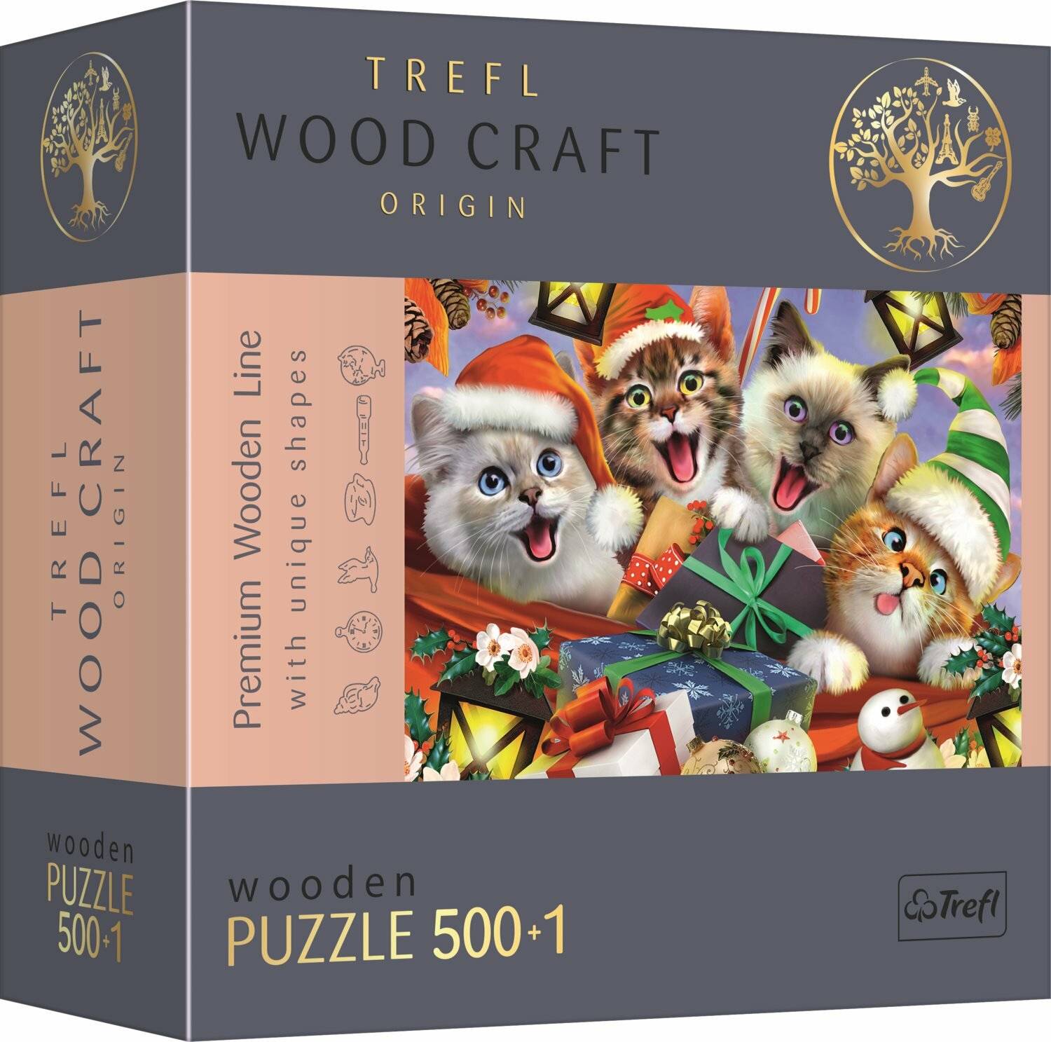 TREFL Wood Craft Origin Puzzle Weihnachtskatzen 501 Teile