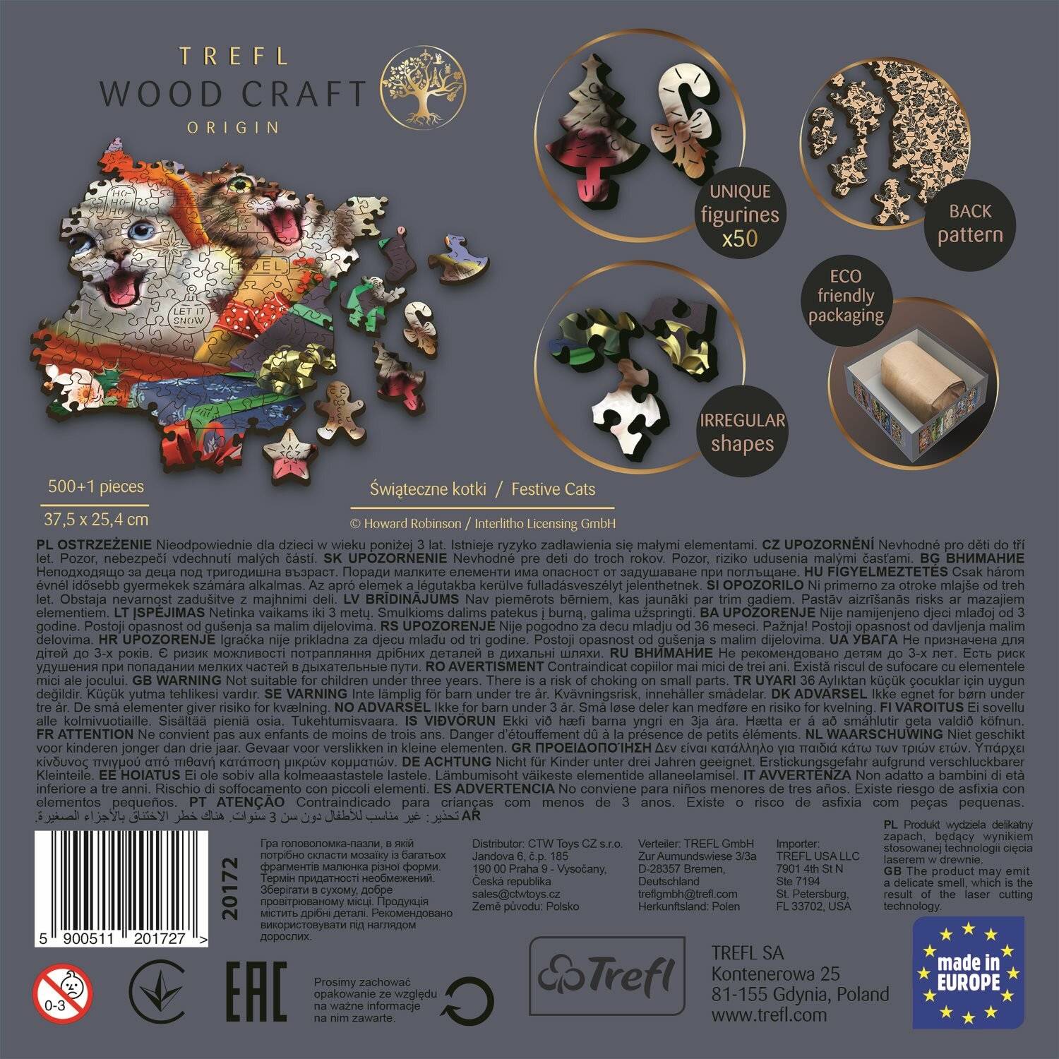 TREFL Wood Craft Origin Puzzle Weihnachtskatzen 501 Teile