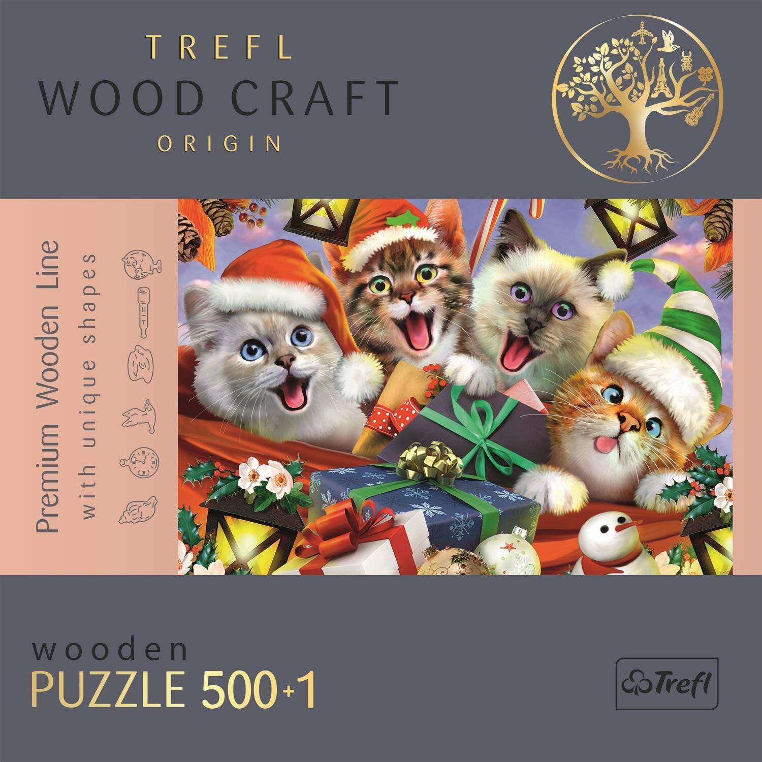 TREFL Wood Craft Origin Puzzle Weihnachtskatzen 501 Teile