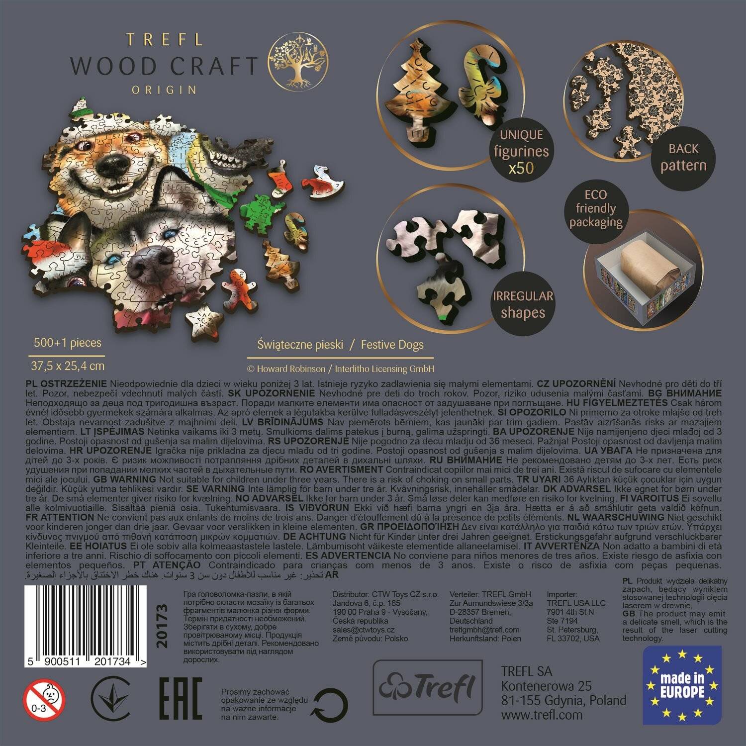 TREFL Wood Craft Origin puzzle Weihnachten Hunde 501 Teile