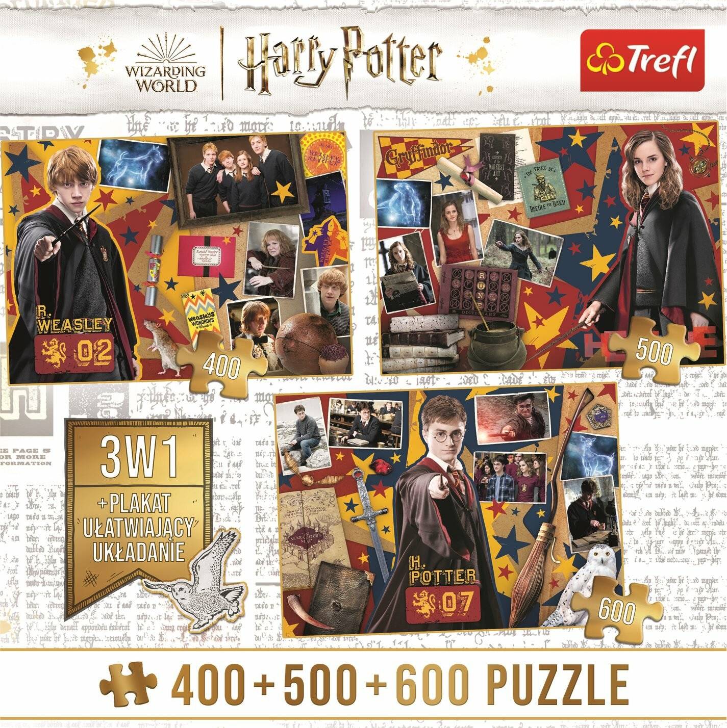TREFL Puzzle Harry Potter: Ron, Hermine und Harry 400 + 500 + 600 Teile