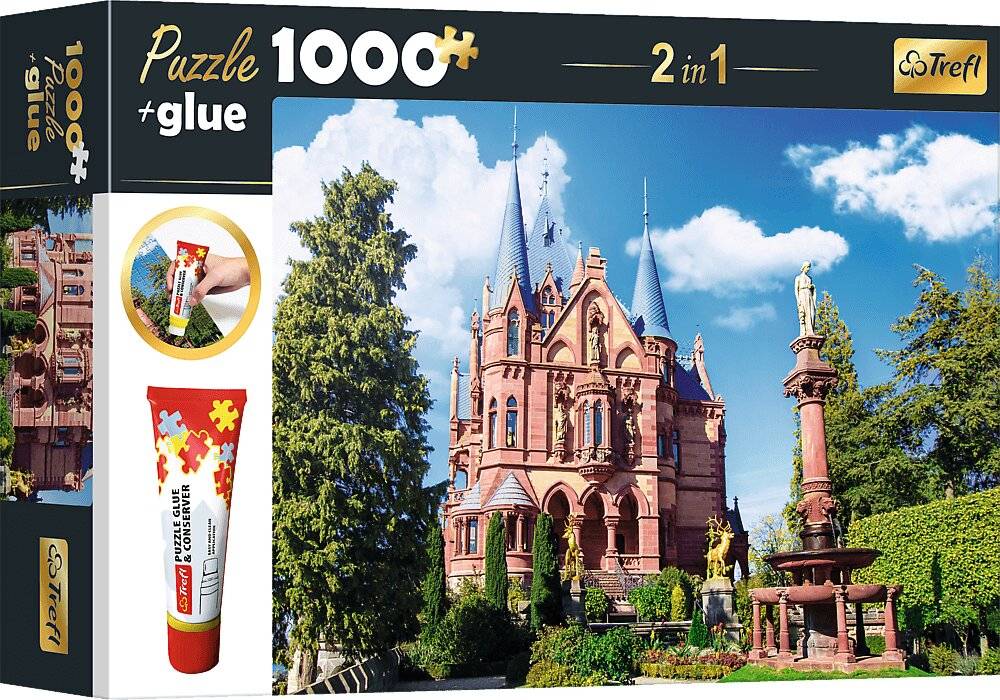 TREFL 2in1 Puzzleset Schloss Drachenburg im Siebengebirge, Deutschland 1000 Teile mit Kleber
