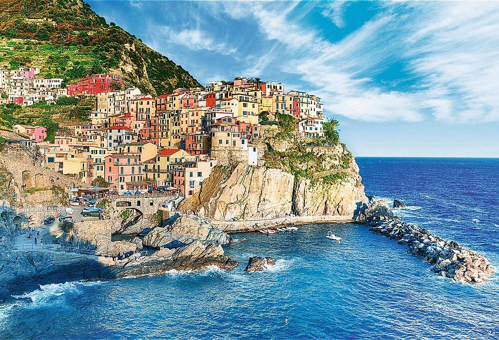 TREFL 2in1 Puzzleset Manarola, Ligurien, Italien 1500 Teile mit Kleber