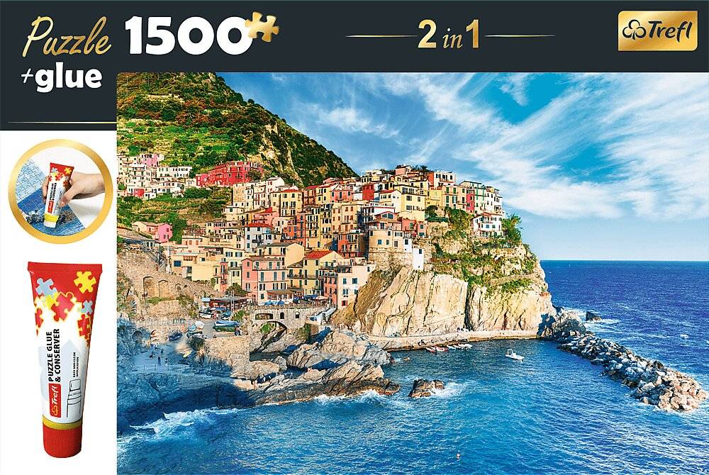 TREFL 2in1 Puzzleset Manarola, Ligurien, Italien 1500 Teile mit Kleber