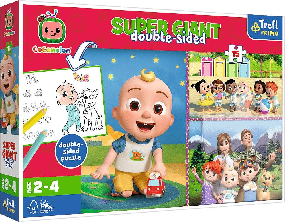 TREFL Wendepuzzle Cocomelon: Glü cklicher Tag mit Freunden SUPER GIANT 15 Teile