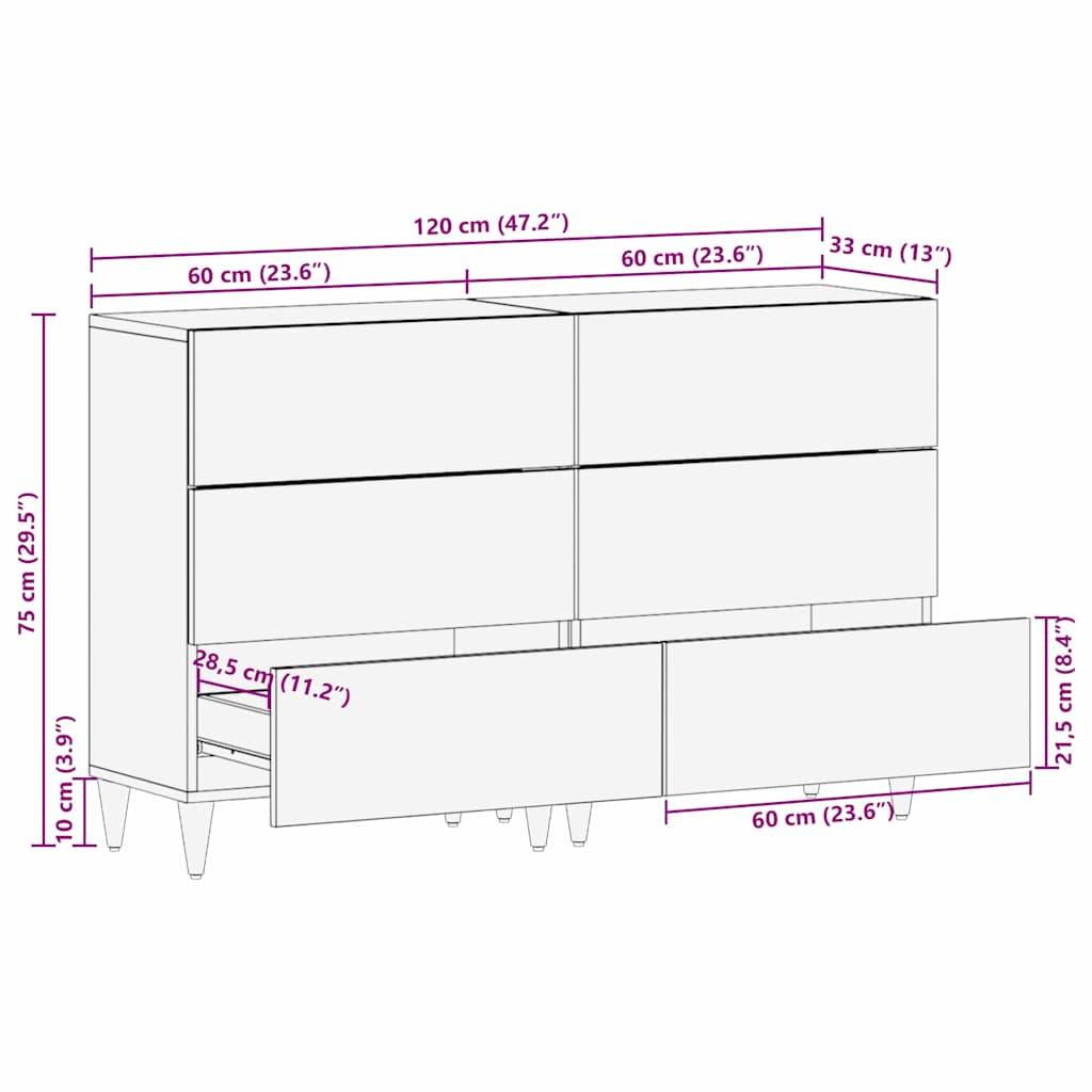 vidaXL Sideboard Set 2 pcs Braun 60 x 33,5 x 75 cm Massivholz Mango