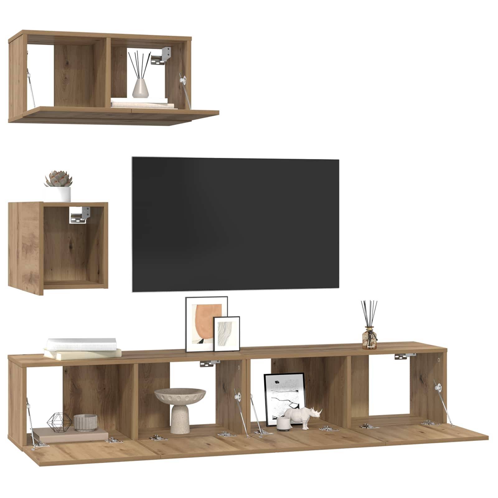 vidaXL TV-Schrankset Wandmontiert 3 pcs Artisan-Eiche Holzwerkstoff
