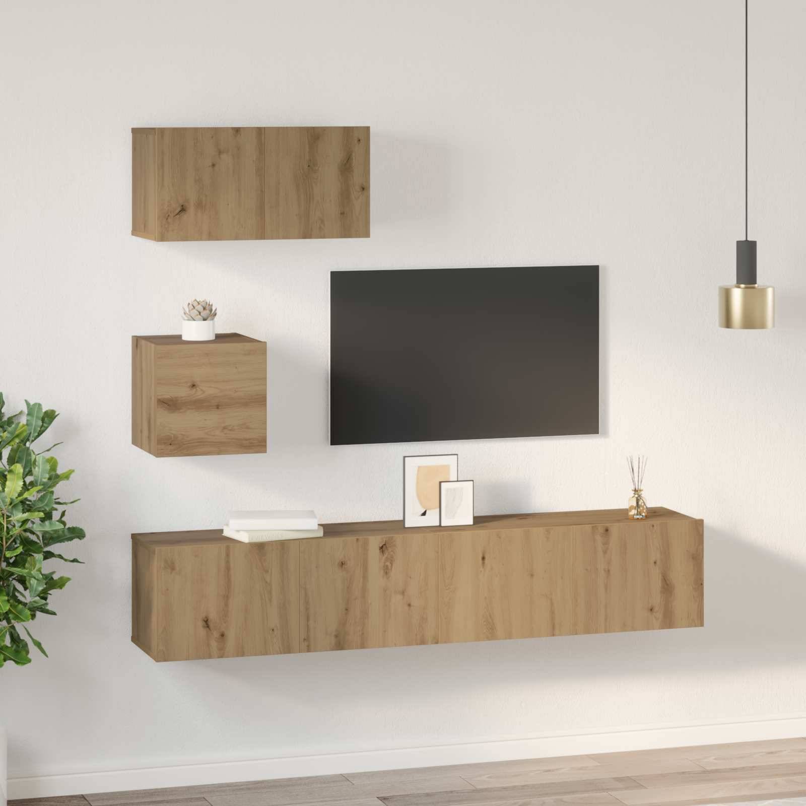vidaXL TV-Schrankset Wandmontiert 3 pcs Artisan-Eiche Holzwerkstoff