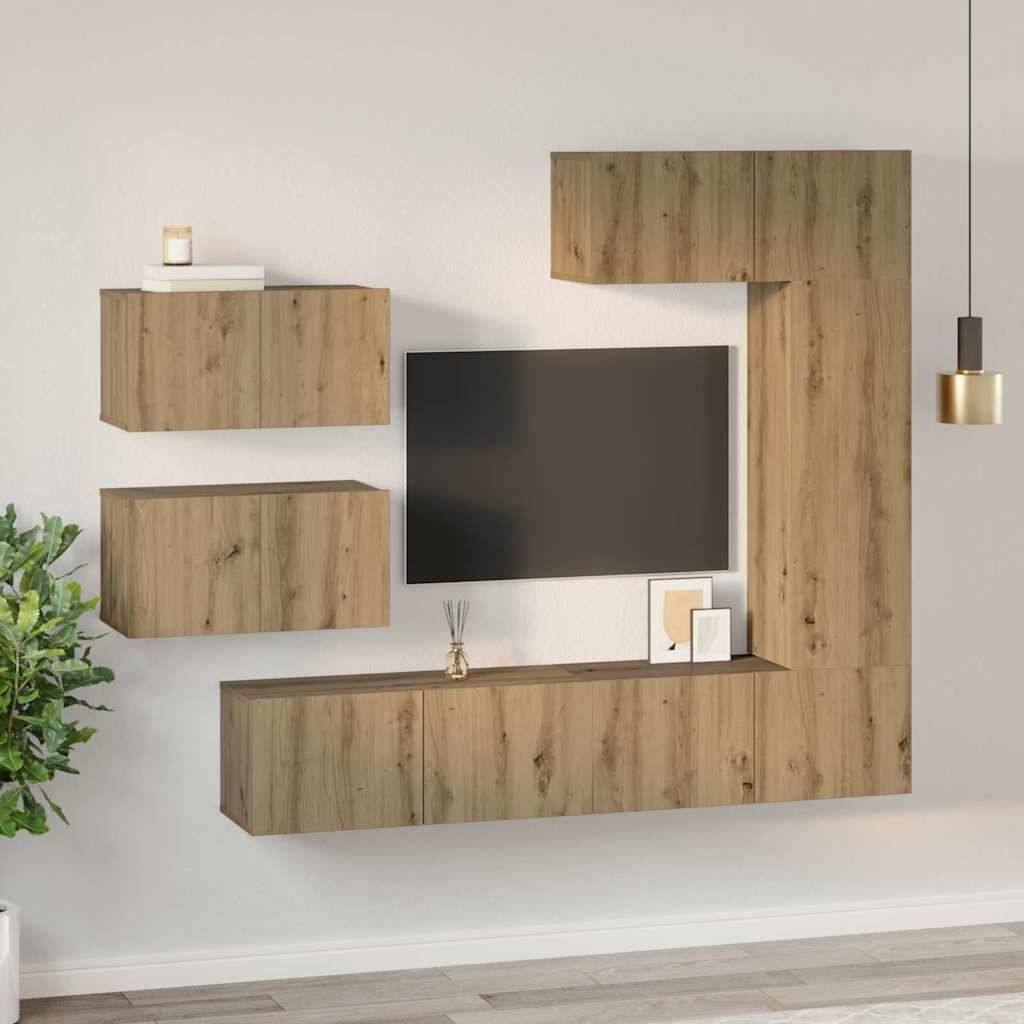 vidaXL TV-Schrankset Wandmontiert 6 pcs Artisan-Eiche Holzwerkstoff