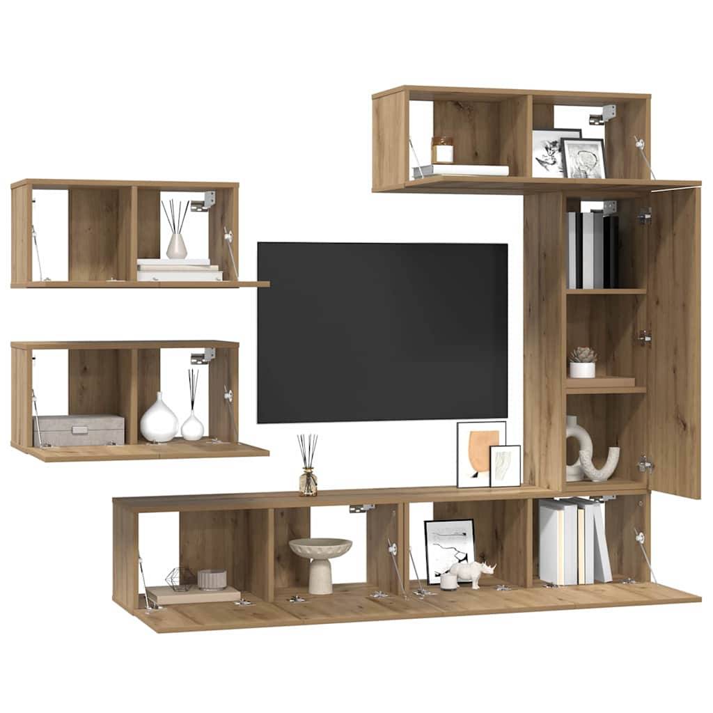 vidaXL TV-Schrankset Wandmontiert 6 pcs Artisan-Eiche Holzwerkstoff