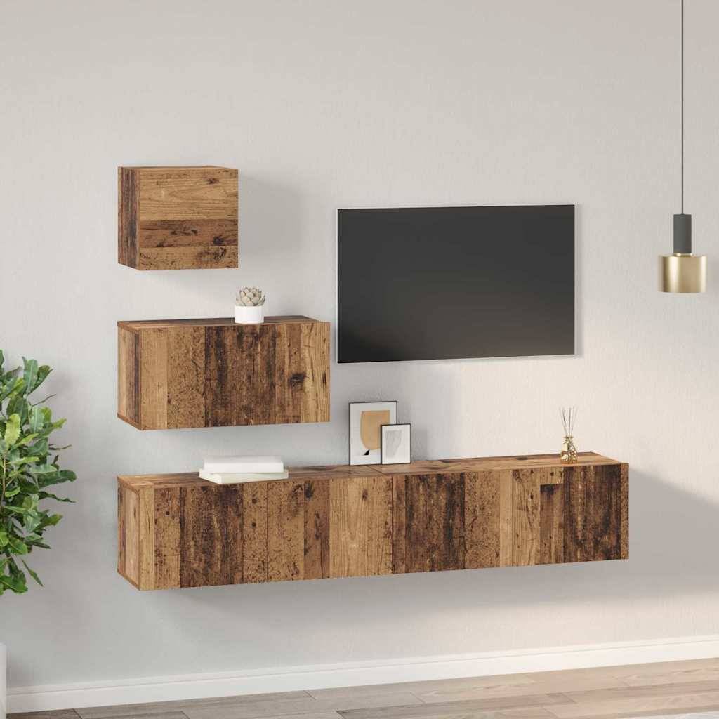 vidaXL TV-Schrankset Wandmontiert 4 pcs Altholz Holzwerkstoff