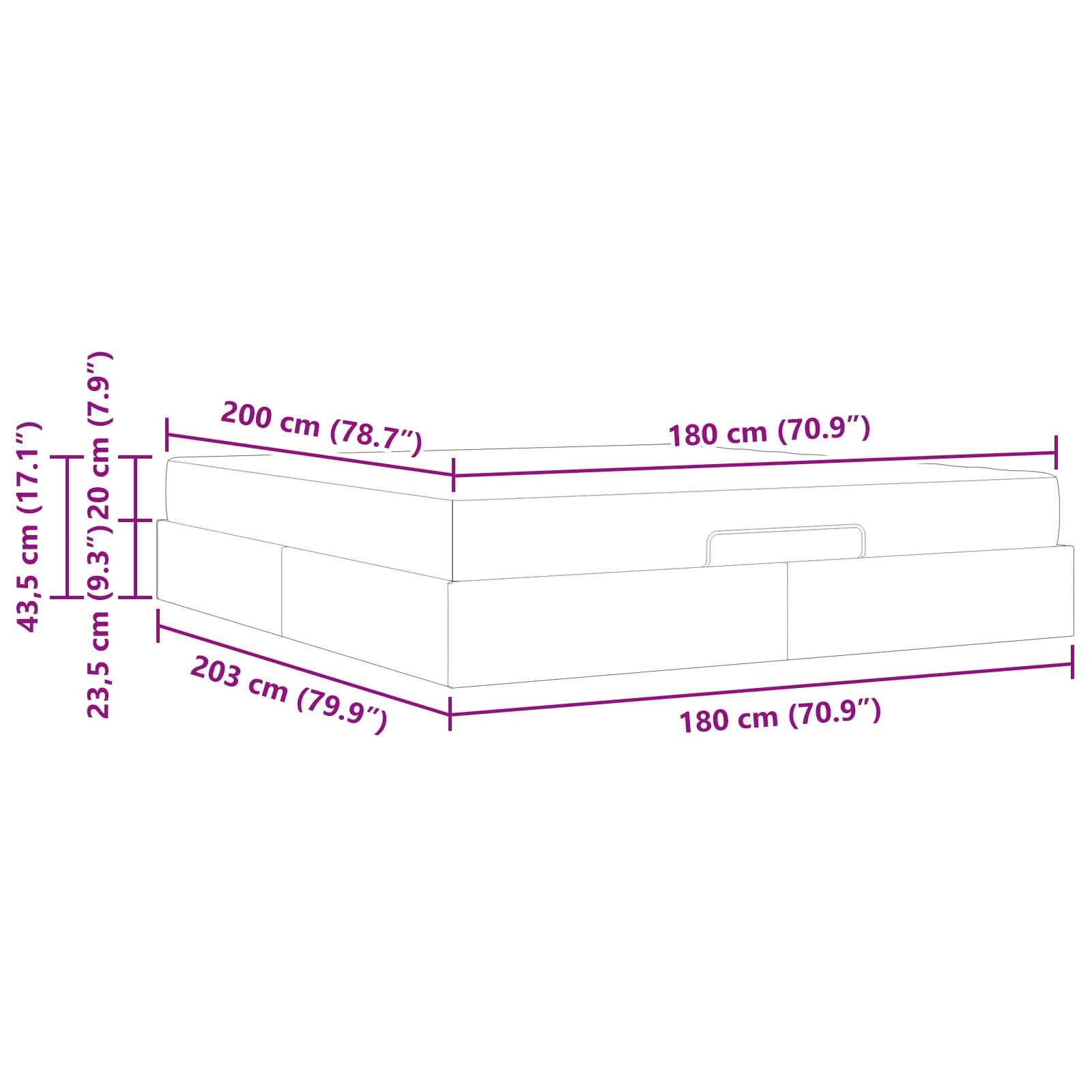 Bettmaße: Breite 180 cm (70,9