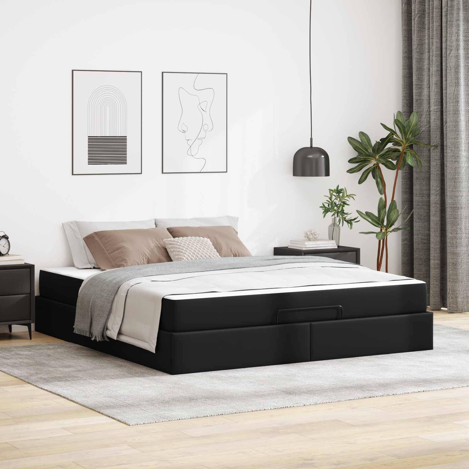 vidaXL Bettgestell mit Matratze Sonstiges 2 pcs Schwarz PVC