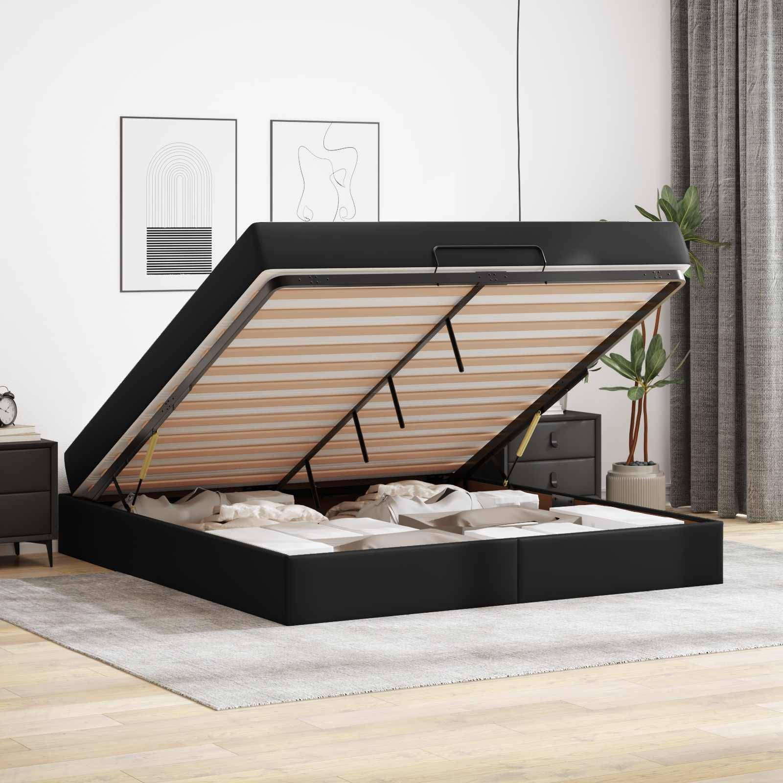 vidaXL Bettgestell mit Matratze Sonstiges 2 pcs Schwarz PVC