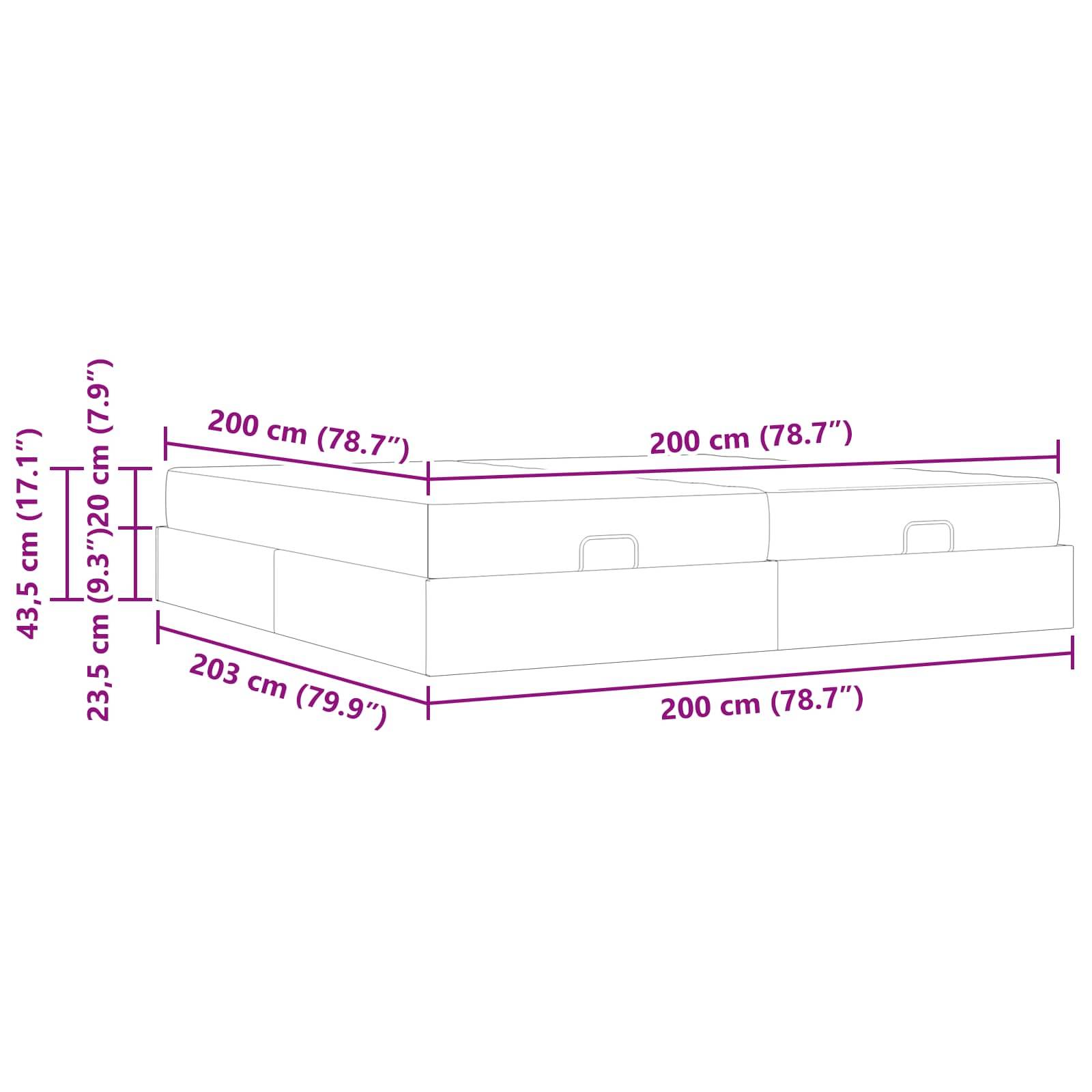 Diagramm eines rechteckigen Bettes mit Abmessungen: 200 cm (78,7