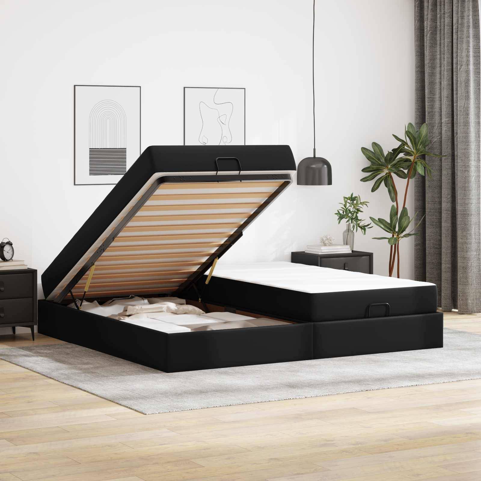vidaXL Bettgestell mit Matratze mit Matratze 2 pcs Schwarz PVC