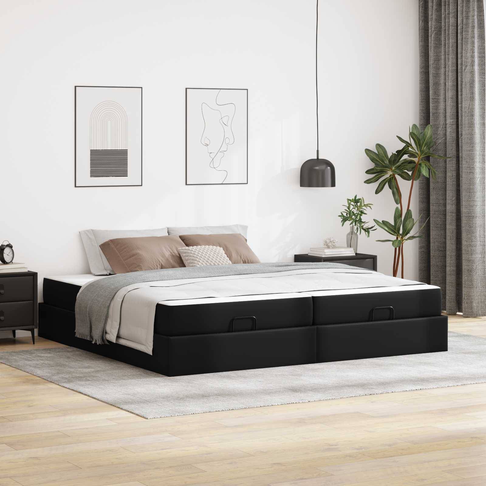 vidaXL Bettgestell mit Matratze mit Matratze 2 pcs Schwarz PVC