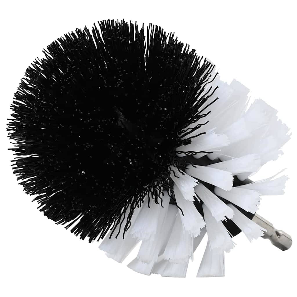 Eine weiß-schwarze Bürste mit Borsten und metallischem Griff, die für Reinigungsaufgaben verwendet wird.