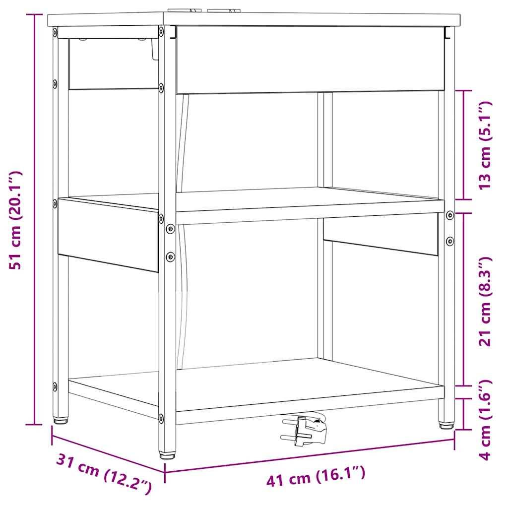 Diagramm eines Regals mit beschrifteten Abmessungen: Höhe 51 cm, Breite 41 cm, Tiefe 31 cm. Drei Einlegeböden bei 4 cm, 21 cm und 13 cm.