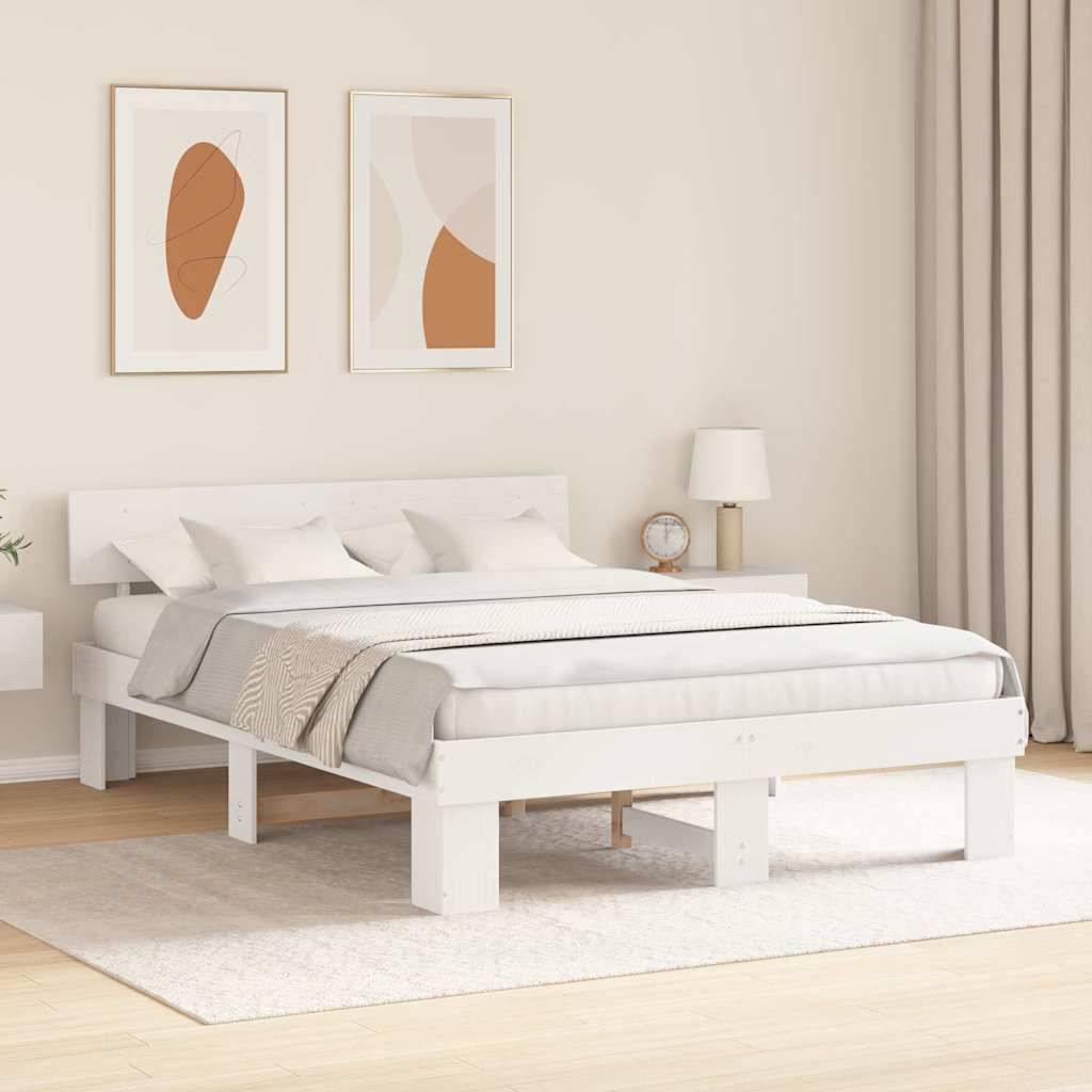 vidaXL Bettrahmen mit Kopfteil Weiß 150 x 200 cm Massives Kiefernholz