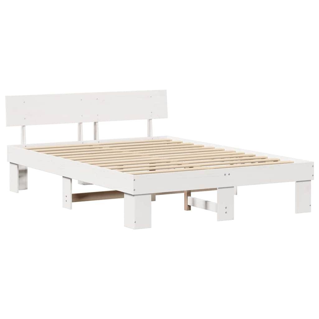 vidaXL Bettrahmen mit Kopfteil Weiß 140 x 200 cm Massives Kiefernholz