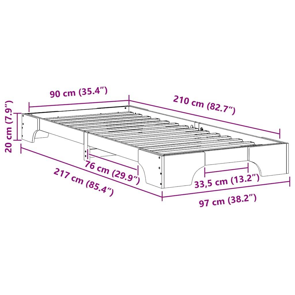 vidaXL Bettrahmen Braun 90 x 210 cm Massives Kiefernholz