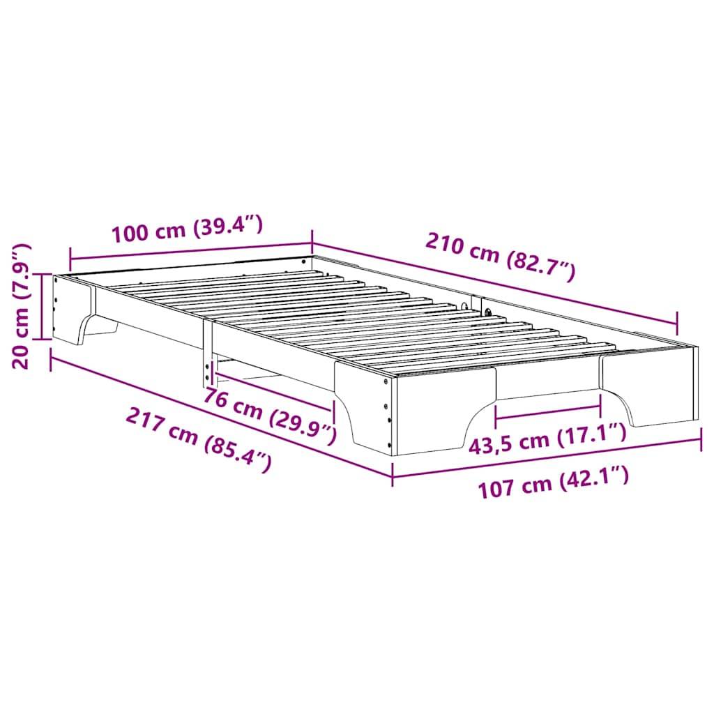 vidaXL Bettrahmen Weiß 100 x 210 cm Massives Kiefernholz