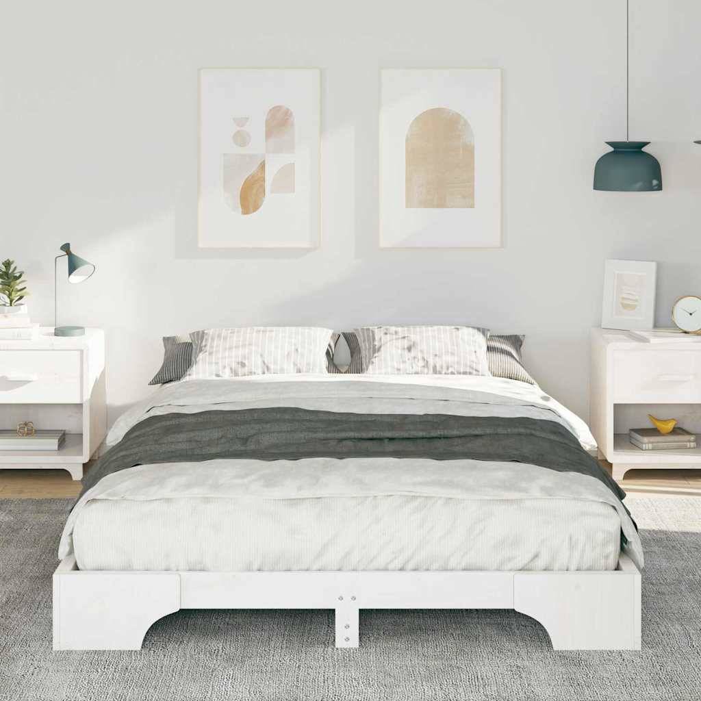 vidaXL Bettrahmen Weiß 140 x 210 cm Massives Kiefernholz