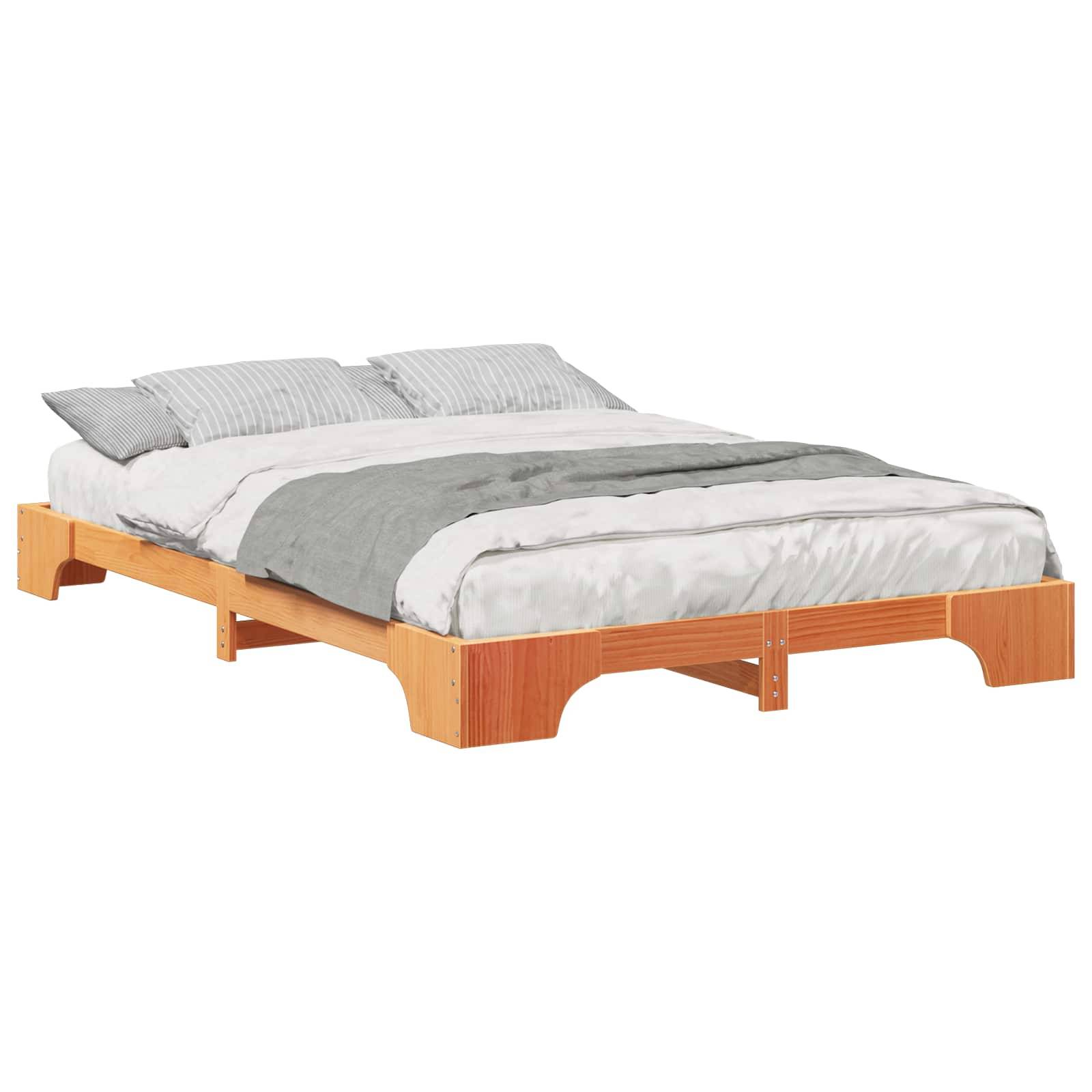 vidaXL Bettrahmen Braun 140 x 210 cm Massives Kiefernholz