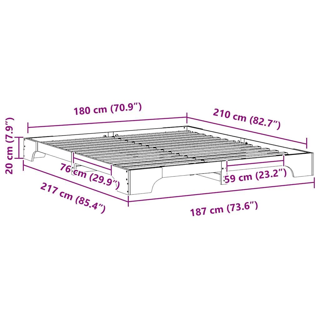 vidaXL Bettrahmen Braun 180 x 210 cm Massives Kiefernholz