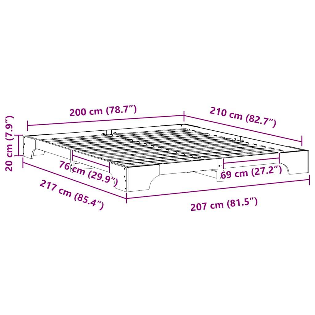 vidaXL Bettrahmen Weiß 200 x 210 cm Massives Kiefernholz