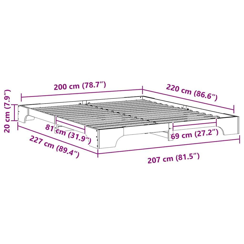vidaXL Bettrahmen Braun 200 x 220 cm Massives Kiefernholz
